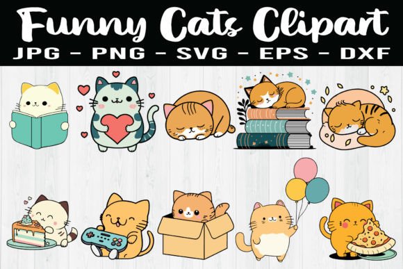 Funny Cats Clipart SVG PNG EPS for Print Templates and Graphics