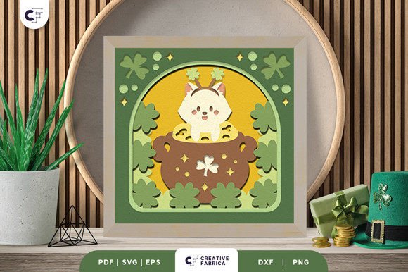 One Lucky Kitten 3D Shadow Box SVG for Saint Patrick’s Day