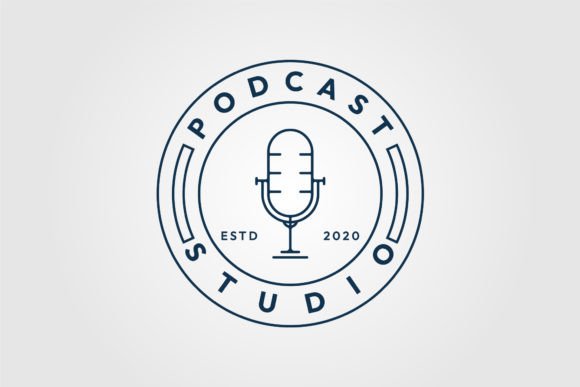 Podcast Microphone Line Art Logo Icon for Branding and Graphics